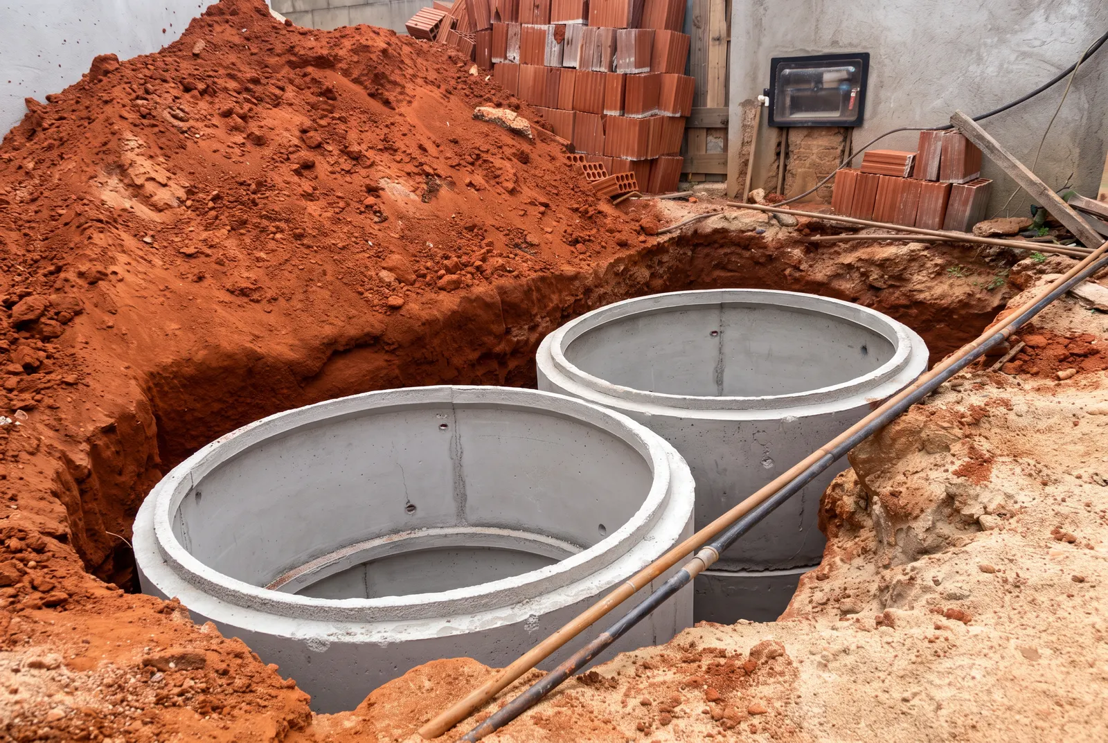 Anéis de concreto instalados para cisterna, Mossoró/RN